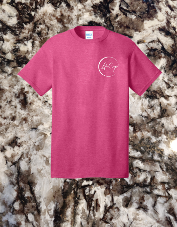 Heather Sangria t-shirt with white LifeCap logo on the front for a stylish casual look